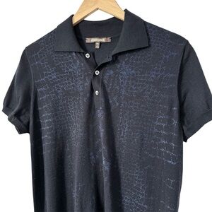 Roberto Cavalli Polo Shirt‎ 100% Wool Knit Navy Blue Snake Print Mens Medium